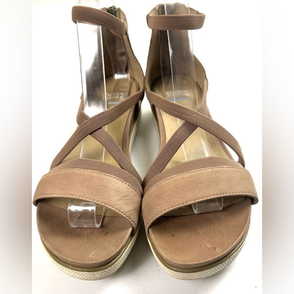 Eileen Fisher Sway Ankle StrapTan Nubuck Leather Sandals - Picture 5 of 14